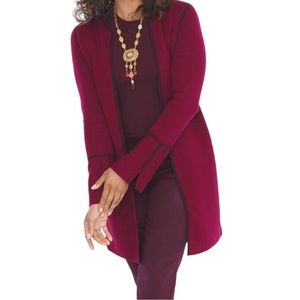 Chico’s Sweater Jacket M 1 Burgundy Open Front Bell Sleeve Blazer Shacket